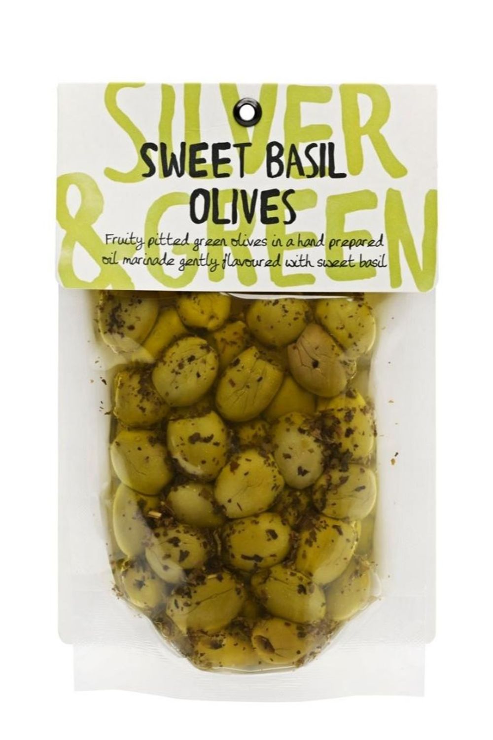 Silver & Green Sweet Basil Olives