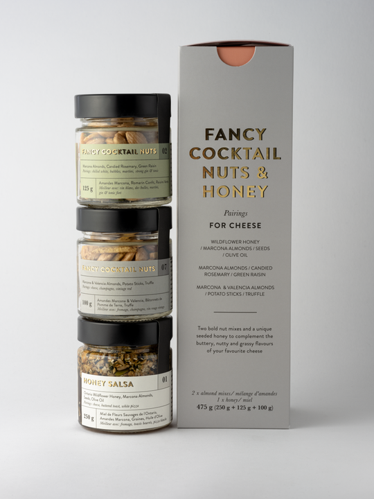 Fancy Cocktail Nuts & Honey Trio Giftbox