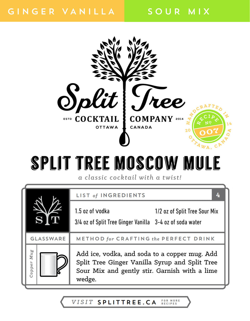 Split Tree Cocktail Ginger Vanilla Syrup Mix- Made in Canada